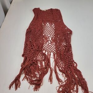 Crochet Fringe Vest in Rust